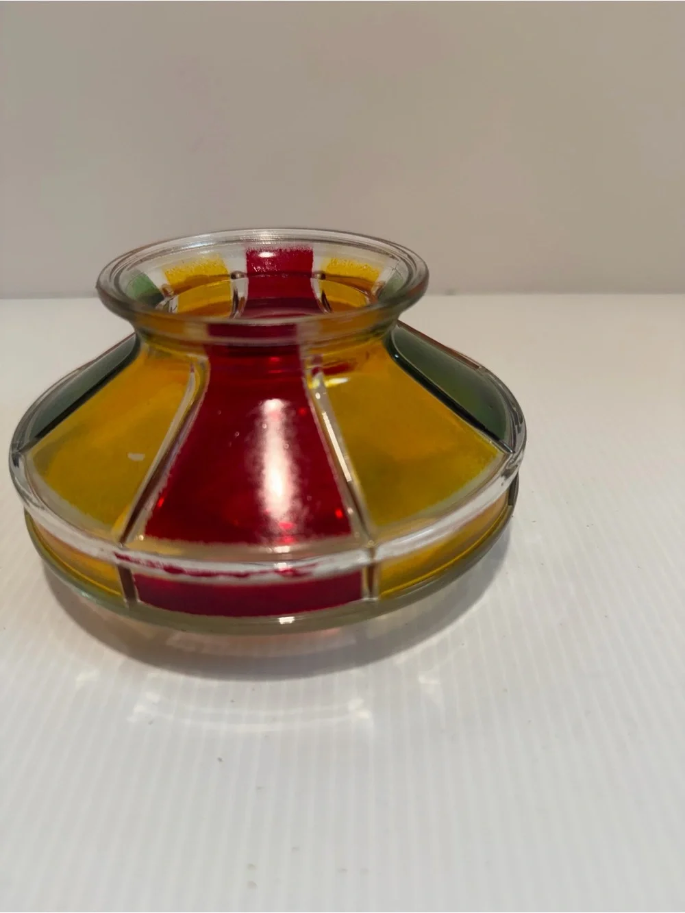 Vintage Mid-Century Multi-Color Paneled Glass Votive Tealight Candle Holder